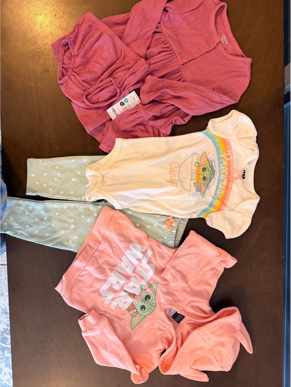 24 Months Baby Girl Star Wars Grogu Outfit & Dusty Rose Dress Bundle